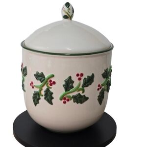 Home cookie jar canister holly christmas
